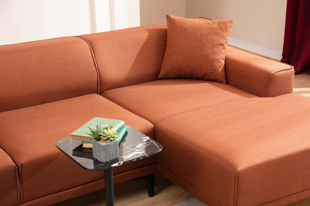 Ecksofa mit Chaiselongue Rechts, 3-Sitzer, aus Stoff, Petra Orange (3)