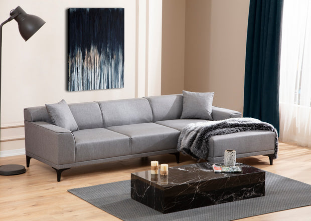 Ecksofa mit Chaiselongue Rechts, 3-Sitzer, aus Stoff, Petra Grau (2)