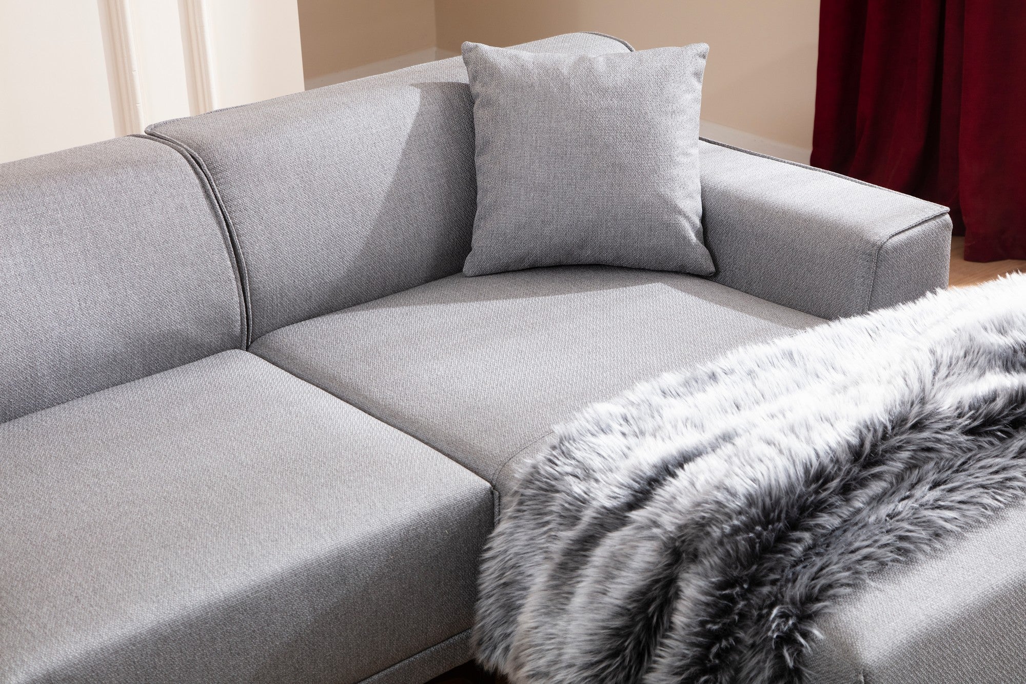 Ecksofa mit Chaiselongue Rechts, 3-Sitzer, aus Stoff, Petra Grau (3)