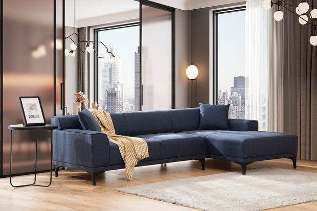 Ecksofa mit Chaiselongue Rechts, 3-Sitzer, aus Stoff, Petra Blau