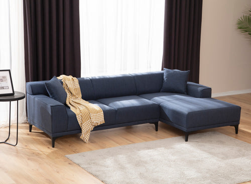 Ecksofa mit Chaiselongue Rechts, 3-Sitzer, aus Stoff, Petra Blau (1)