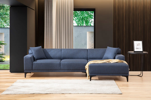 Ecksofa mit Chaiselongue Rechts, 3-Sitzer, aus Stoff, Petra Blau (4)