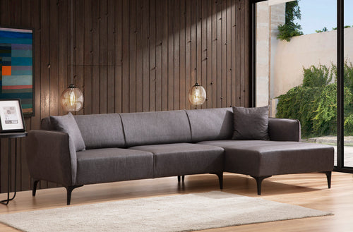 Ecksofa mit Chaiselongue Rechts, 3-Sitzer, aus Stoff, Belissimo Grau