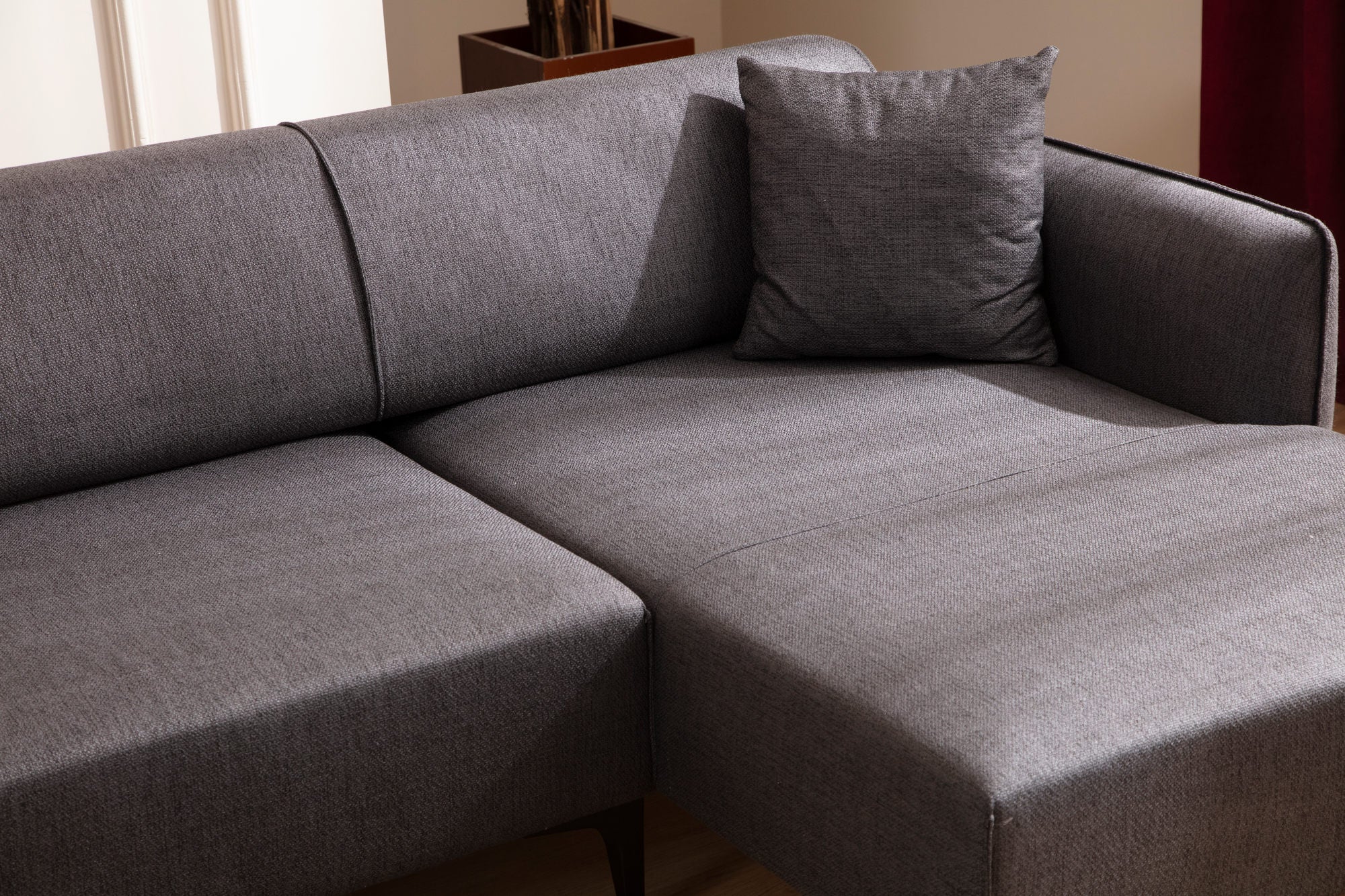 Ecksofa mit Chaiselongue Rechts, 3-Sitzer, aus Stoff, Belissimo Grau (2)