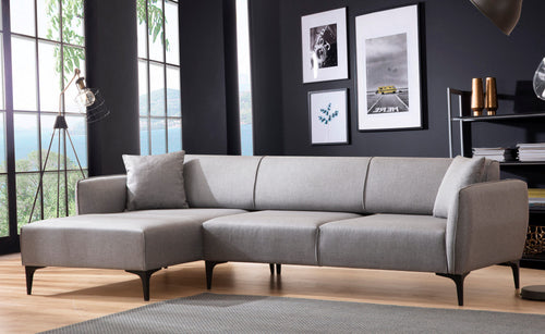 Ecksofa mit Chaiselongue Links, 3-Sitzer, aus Stoff, Belissimo Grau