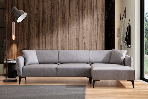 Ecksofa mit Chaiselongue Rechts, 3-Sitzer, aus Stoff, Belissimo Grau