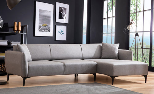 Ecksofa mit Chaiselongue Rechts, 3-Sitzer, aus Stoff, Belissimo Grau (1)