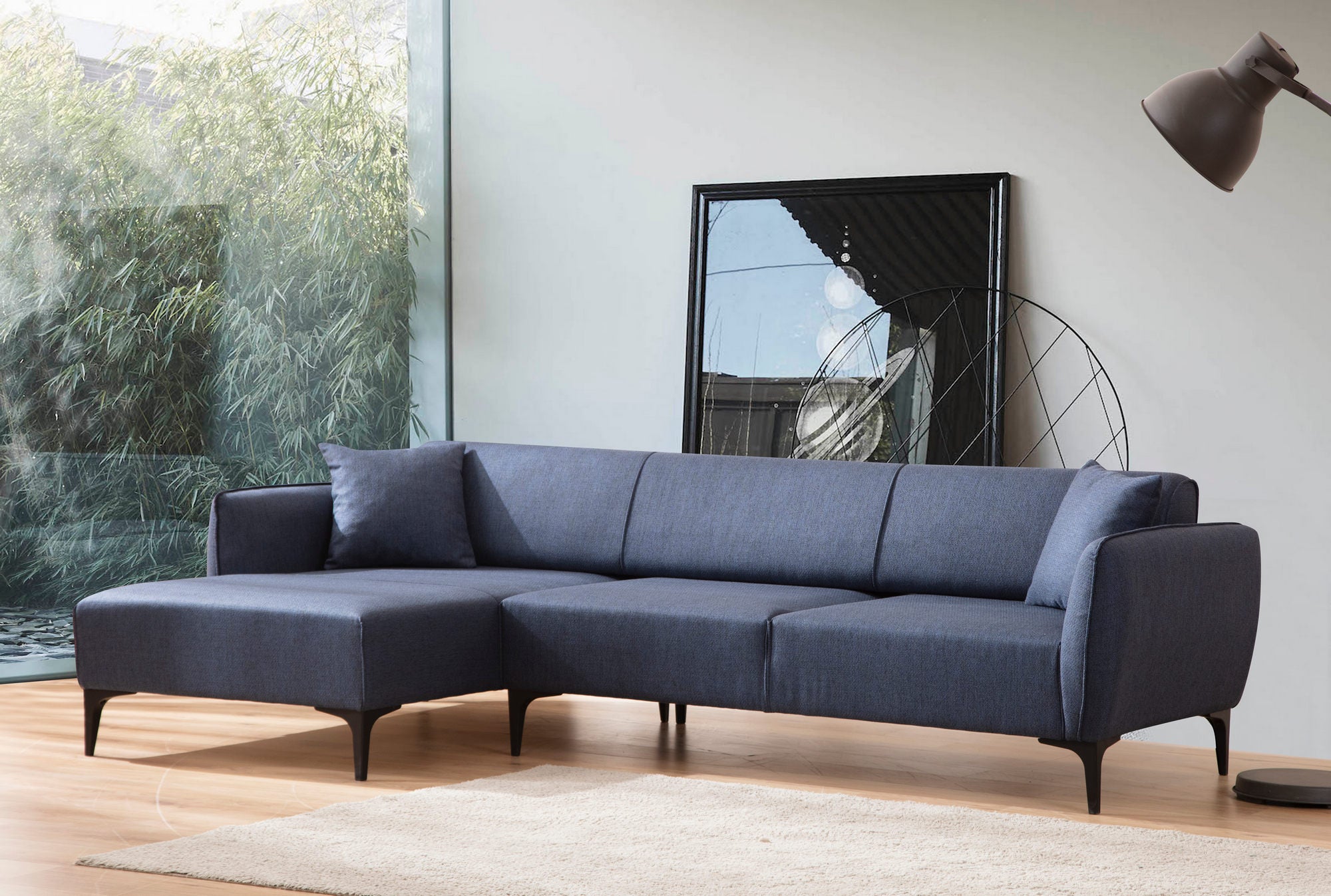 Ecksofa mit Chaiselongue Links, 3-Sitzer, aus Stoff, Belissimo Blau