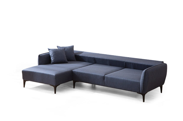 Ecksofa mit Chaiselongue Links, 3-Sitzer, aus Stoff, Belissimo Blau (5)