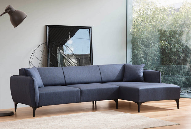 Ecksofa mit Chaiselongue Rechts, 3-Sitzer, aus Stoff, Belissimo Blau