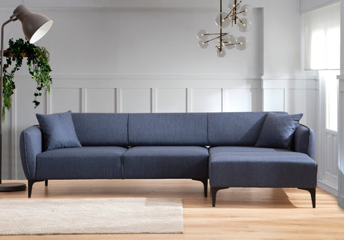 Ecksofa mit Chaiselongue Rechts, 3-Sitzer, aus Stoff, Belissimo Blau (1)