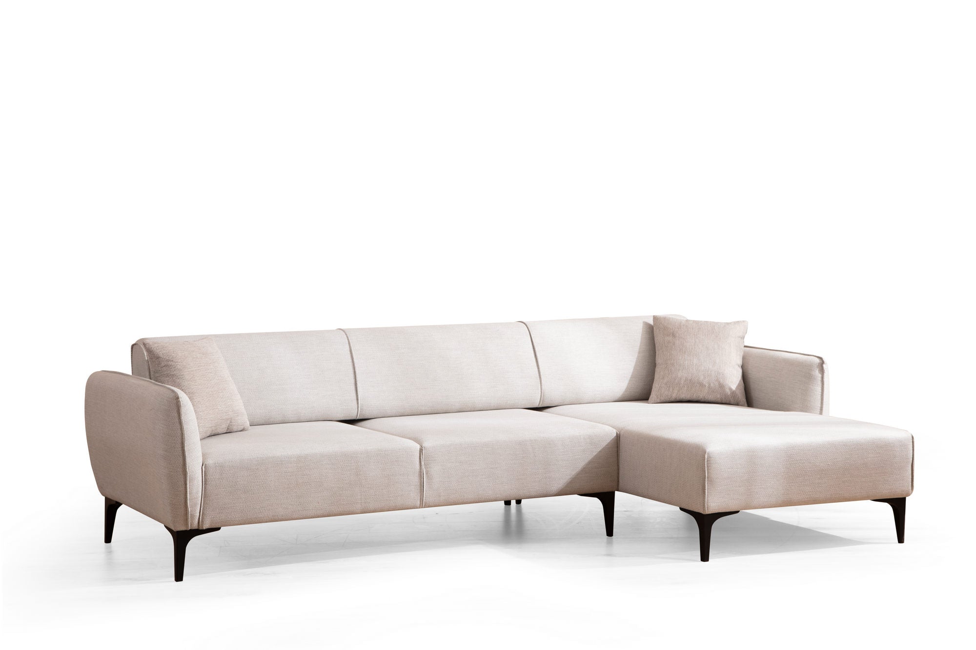 Ecksofa mit Chaiselongue Rechts, 3-Sitzer, aus Stoff, Belissimo Weiß (4)