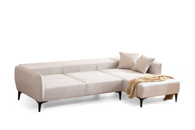 Ecksofa mit Chaiselongue Rechts, 3-Sitzer, aus Stoff, Belissimo Weiß (5)