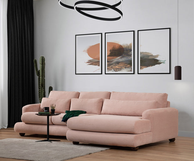 Ecksofa mit Chaiselongue Rechts, 3-Sitzer, aus Stoff, River Rosa (1)