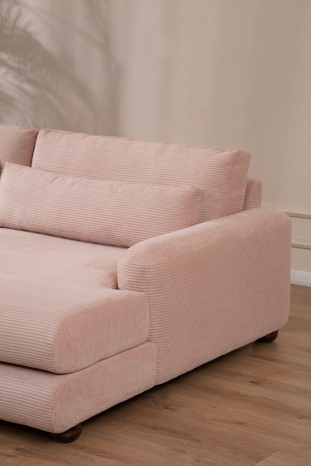 Ecksofa mit Chaiselongue Rechts, 3-Sitzer, aus Stoff, River Rosa (2)