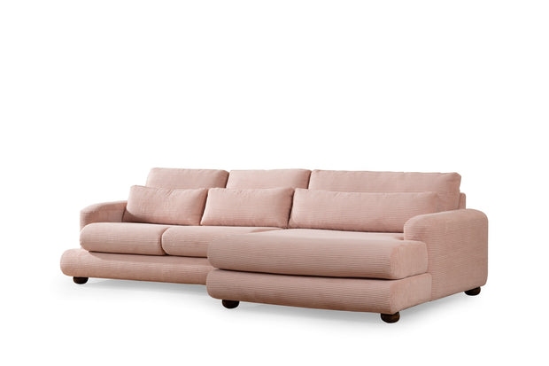 Ecksofa mit Chaiselongue Rechts, 3-Sitzer, aus Stoff, River Rosa (4)