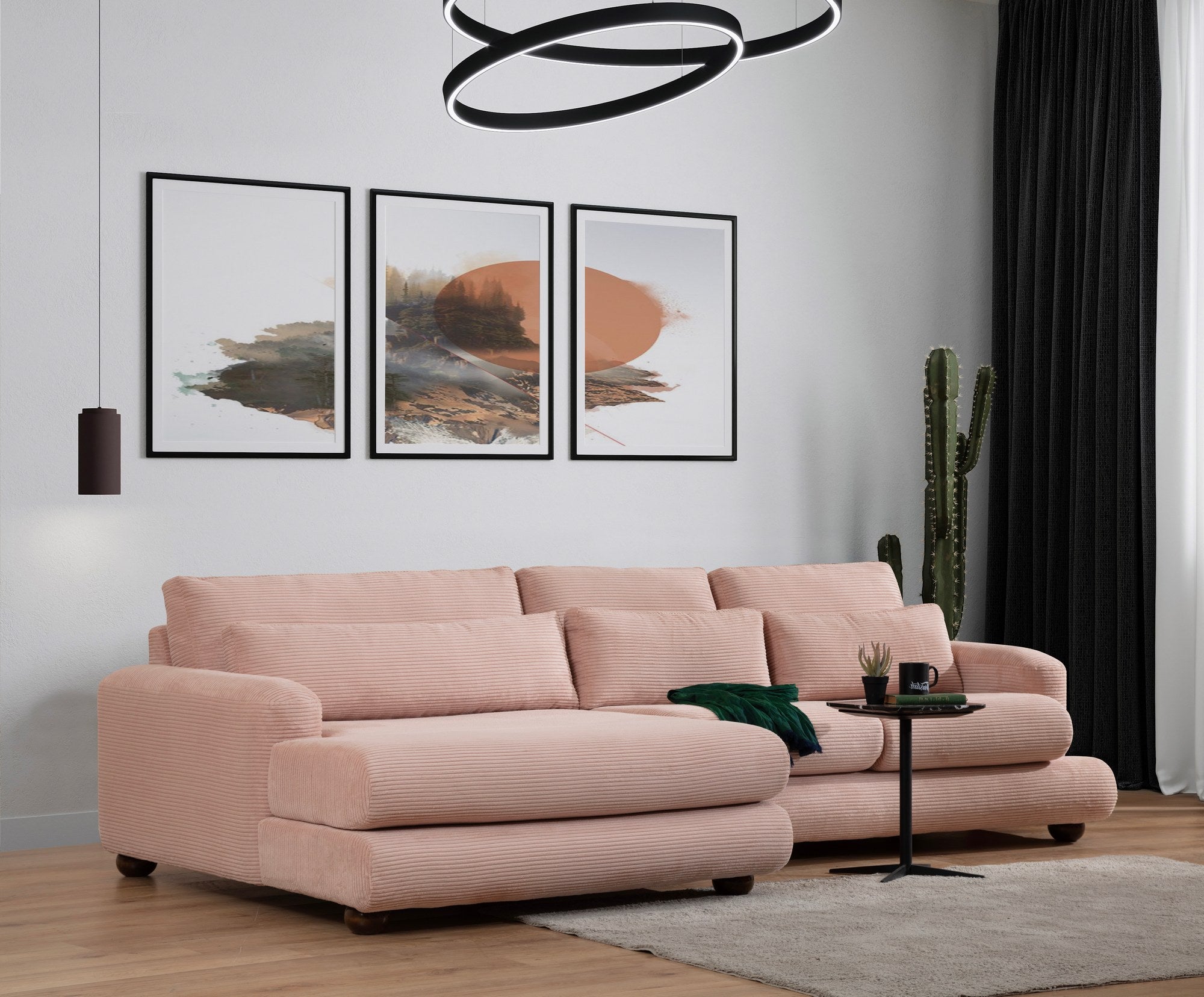 Ecksofa mit Chaiselongue Links, 3-Sitzer, aus Stoff, River Rosa (1)