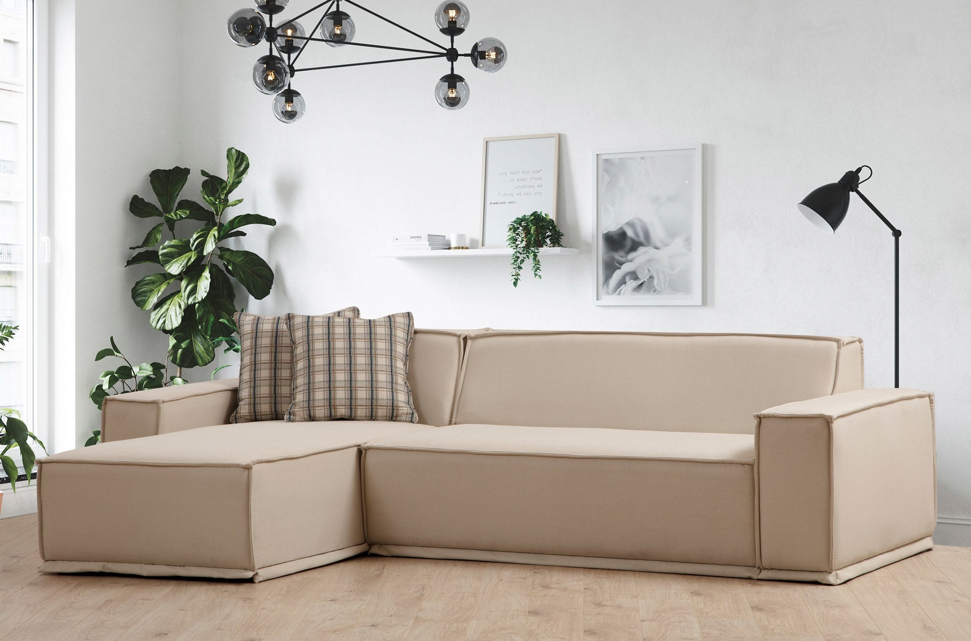 Ecksofa mit Chaiselongue Links, 3-Sitzer, aus Stoff, Lego Creme