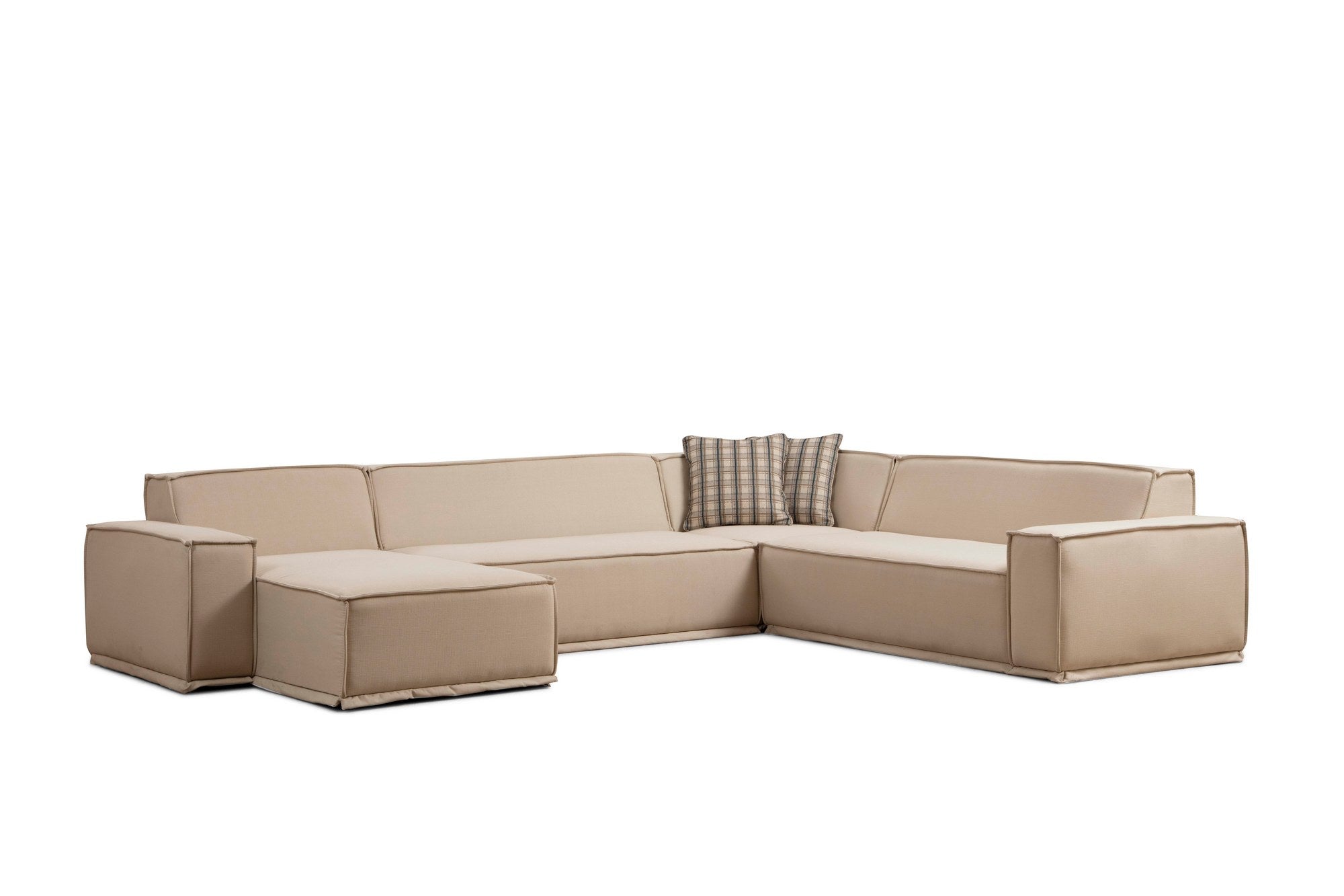 Ecksofa mit Chaiselongue Links, 5-Sitzer, aus Stoff, Lego Creme (4)