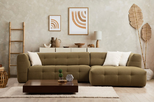 Ecksofa mit Chaiselongue Rechts, 3-Sitzer, aus Stoff, Cady 3 Grün