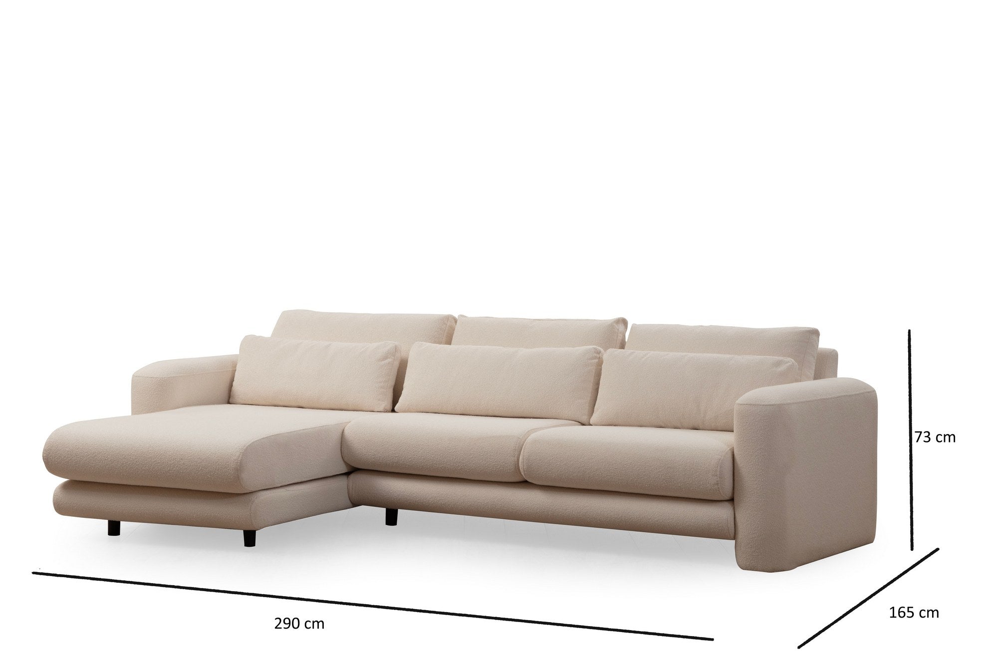 Ecksofa mit Chaiselongue Links, 3-Sitzer, aus Stoff, Lily Creme (6)