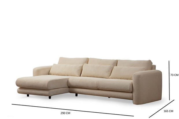 Ecksofa mit Chaiselongue Links, 3-Sitzer, aus Stoff, Lily Beige (5)