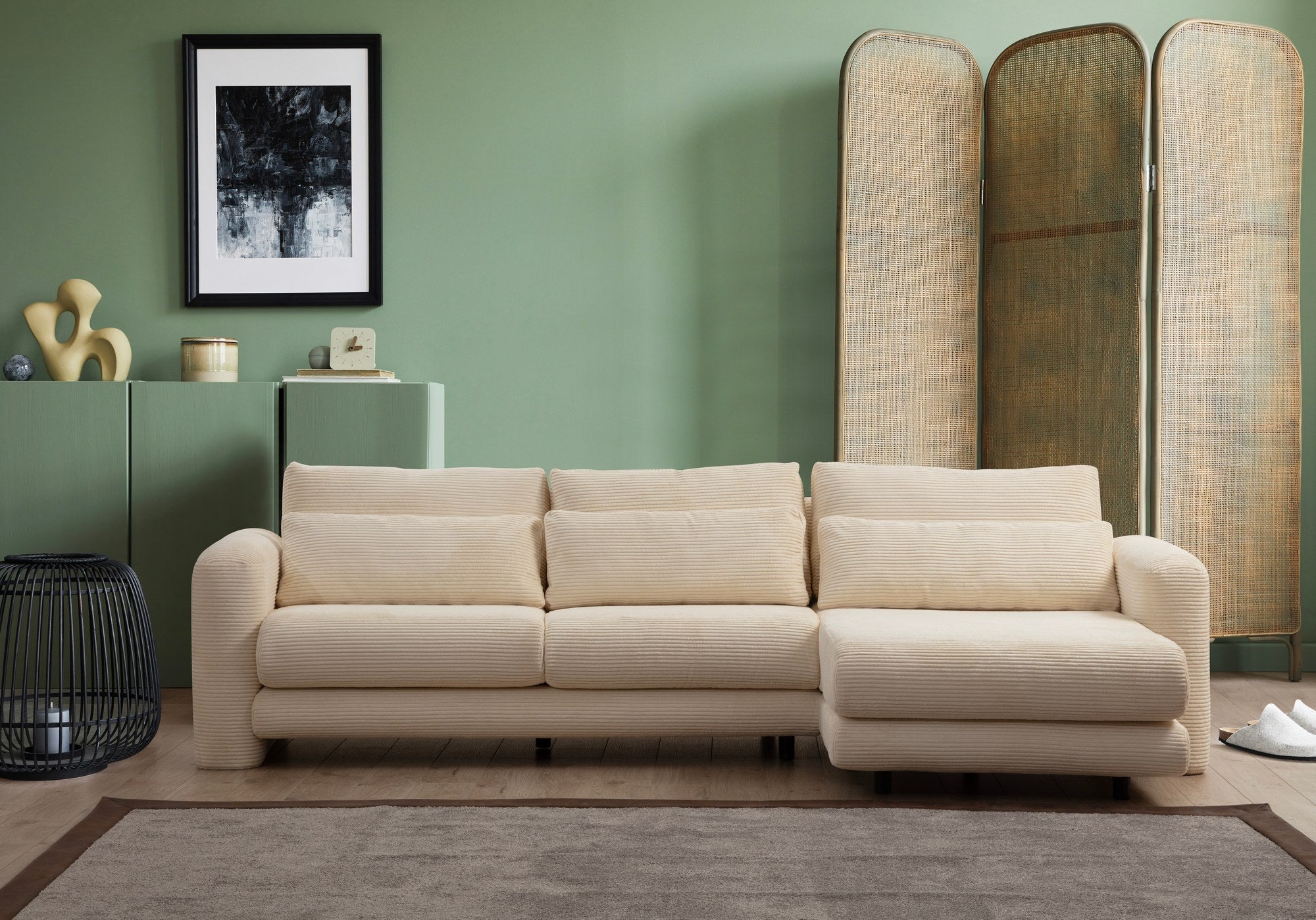 Ecksofa mit Chaiselongue Rechts, 3-Sitzer, aus Stoff, Lily Beige