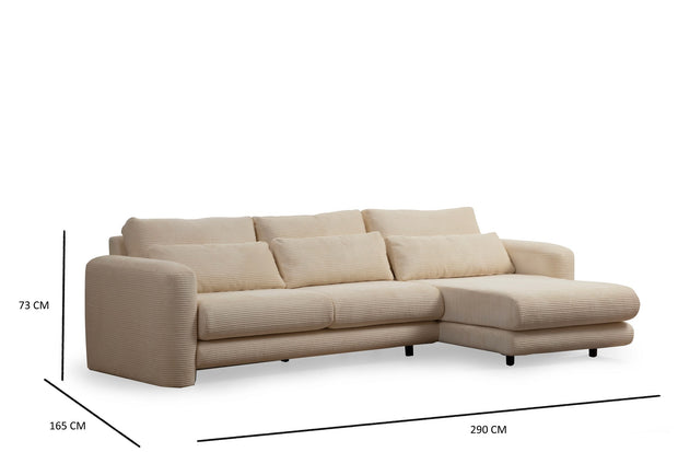 Ecksofa mit Chaiselongue Rechts, 3-Sitzer, aus Stoff, Lily Beige (5)