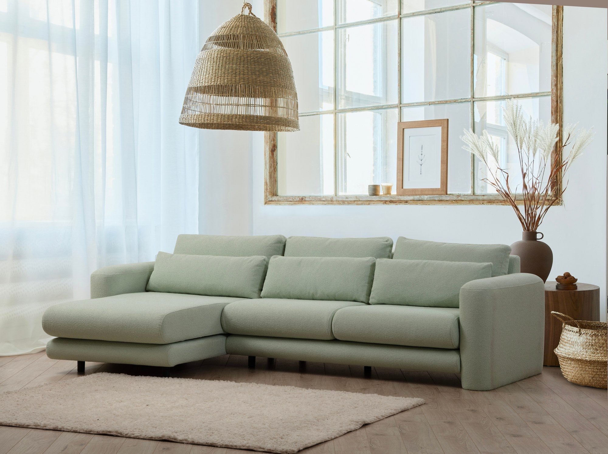 Ecksofa mit Chaiselongue Links, 3-Sitzer, aus Stoff, Lily Grün