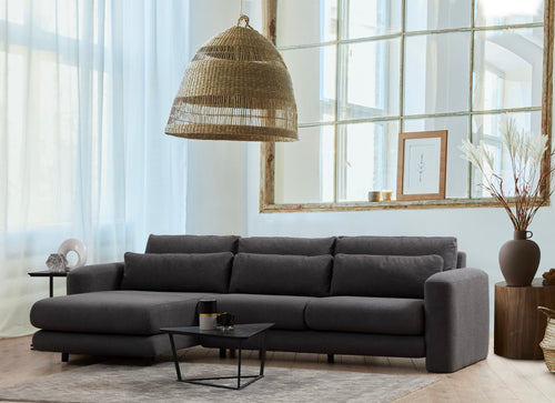 Ecksofa mit Chaiselongue Links, 3-Sitzer, aus Stoff, Lily Grau