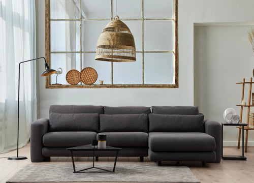 Ecksofa mit Chaiselongue Rechts, 3-Sitzer, aus Stoff, Lily Grau