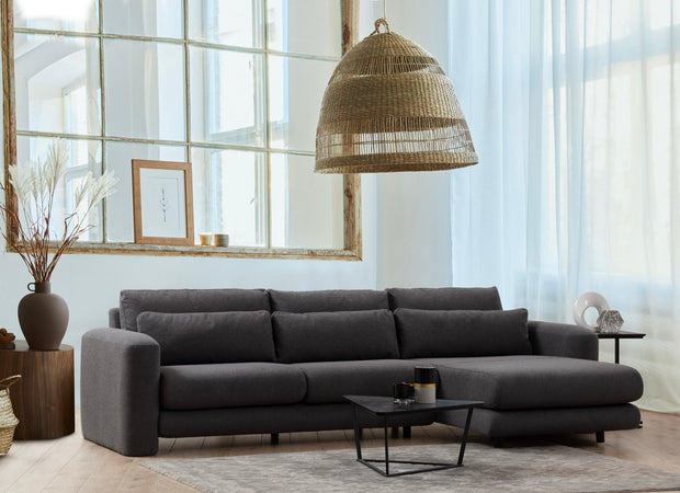 Ecksofa mit Chaiselongue Rechts, 3-Sitzer, aus Stoff, Lily Grau (1)