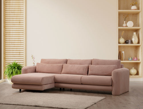 Ecksofa mit Chaiselongue Rechts, 3-Sitzer, aus Stoff, Lily Rosa (1)