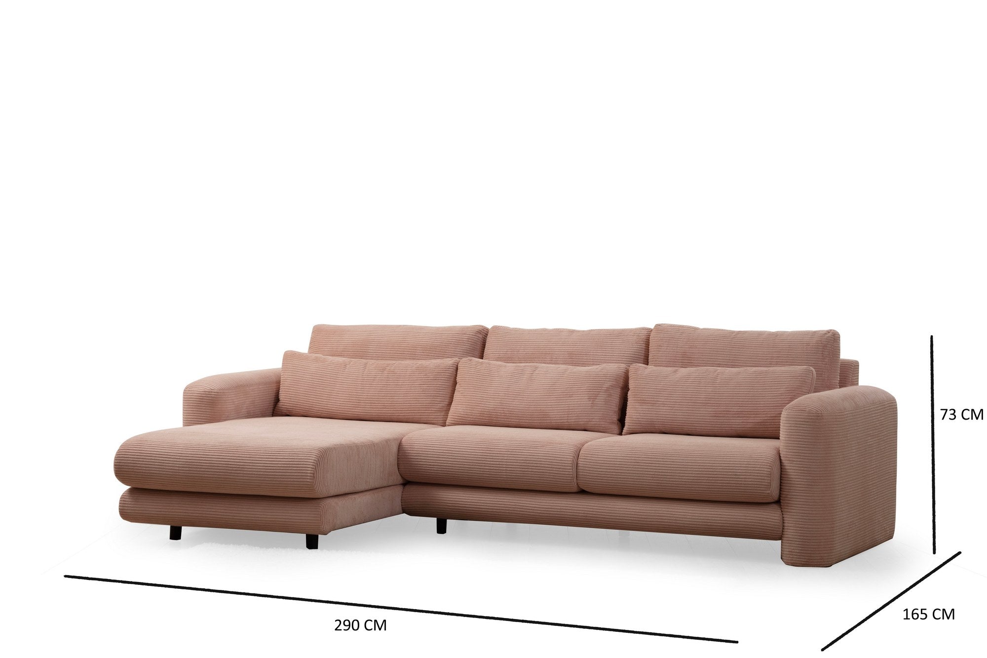 Ecksofa mit Chaiselongue Rechts, 3-Sitzer, aus Stoff, Lily Rosa (6)