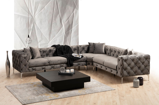 Ecksofa mit Chaiselongue Rechts, 5-Sitzer, aus Stoff, Como Anthrazit (1)