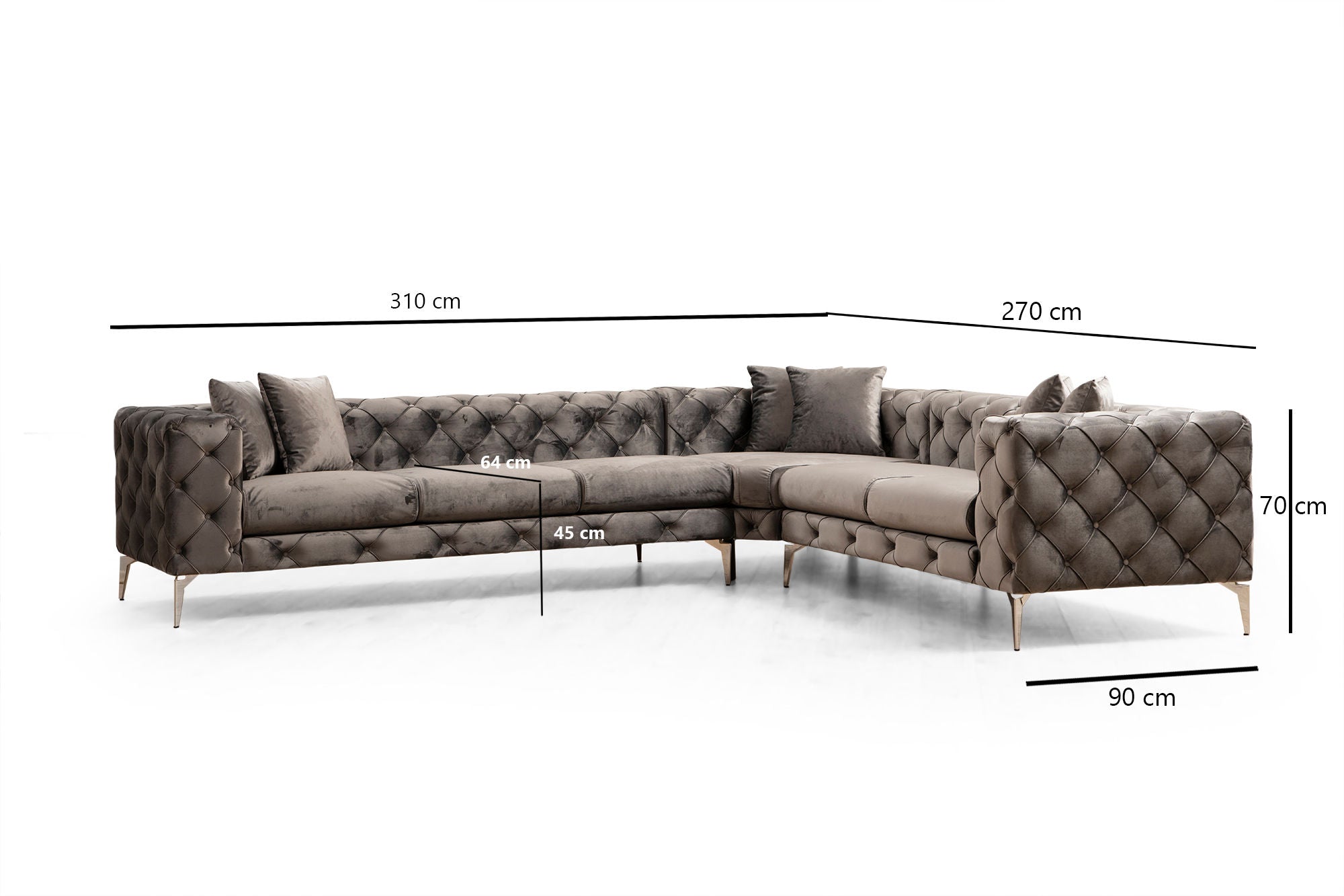 Ecksofa mit Chaiselongue Rechts, 5-Sitzer, aus Stoff, Como Anthrazit (6)