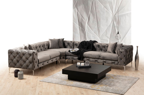 Ecksofa mit Chaiselongue Links, 5-Sitzer, aus Stoff, Como Anthrazit (1)