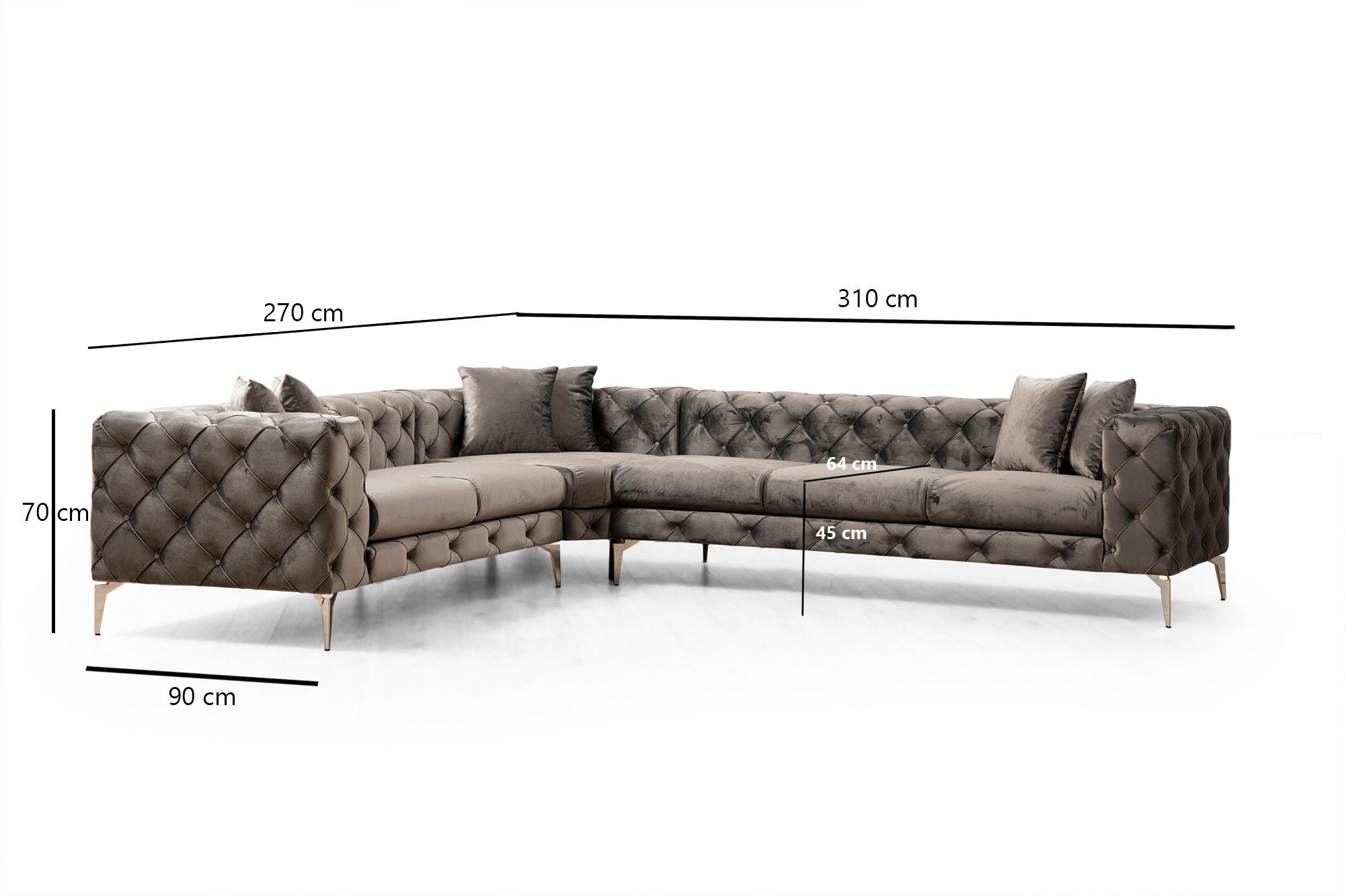 Ecksofa mit Chaiselongue Links, 5-Sitzer, aus Stoff, Como Anthrazit (5)