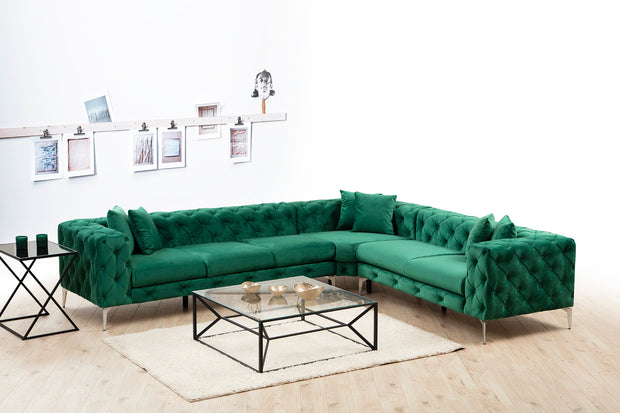 Ecksofa mit Chaiselongue Links, 5-Sitzer, aus Stoff, Como Grün (1)