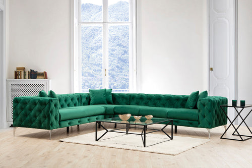 Ecksofa mit Chaiselongue Rechts, 5-Sitzer, aus Stoff, Como Grün