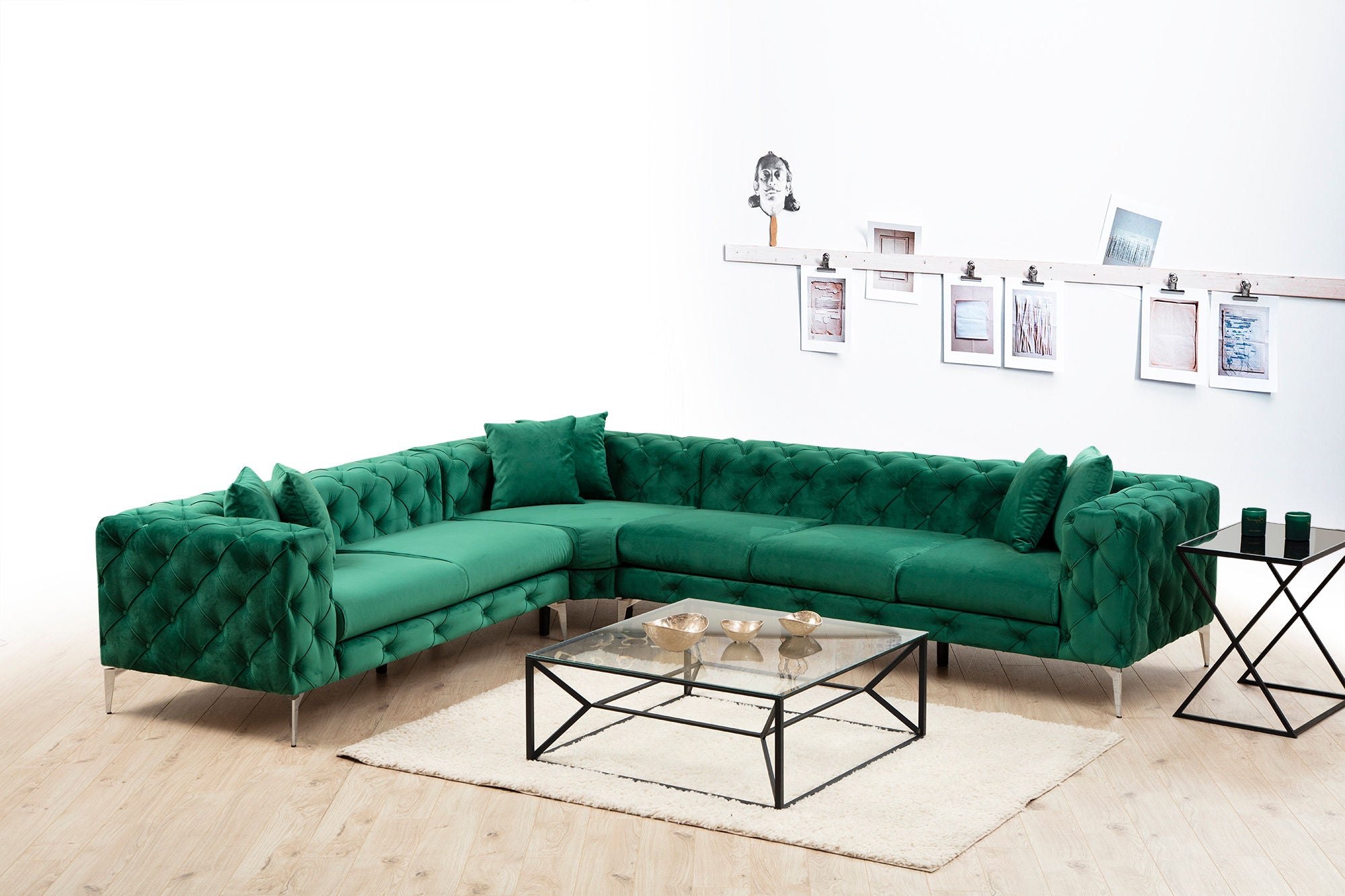 Ecksofa mit Chaiselongue Rechts, 5-Sitzer, aus Stoff, Como Grün (1)