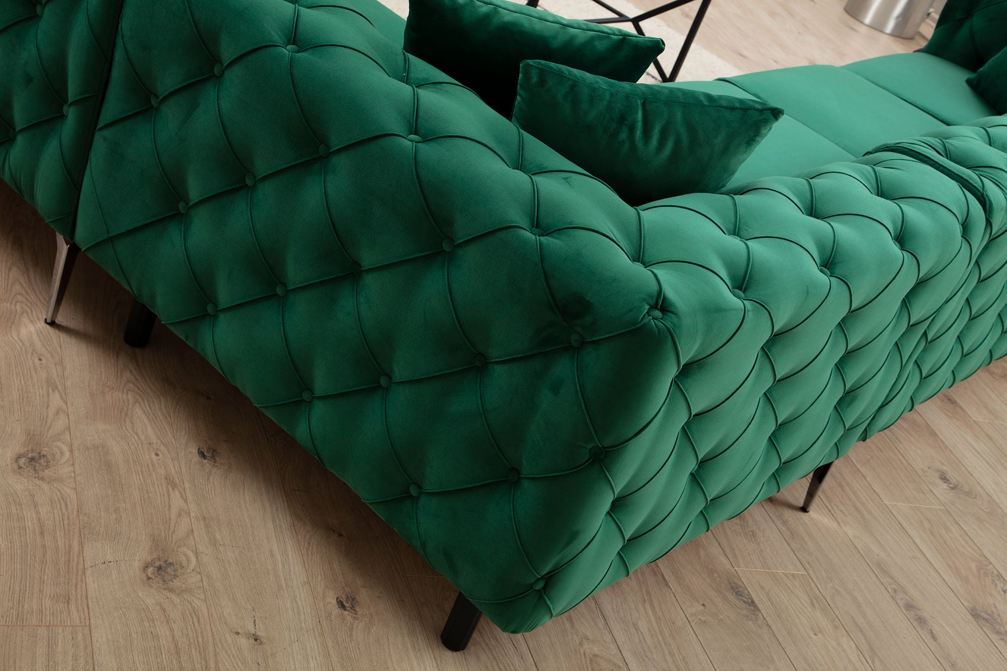 Ecksofa mit Chaiselongue Rechts, 5-Sitzer, aus Stoff, Como Grün (4)