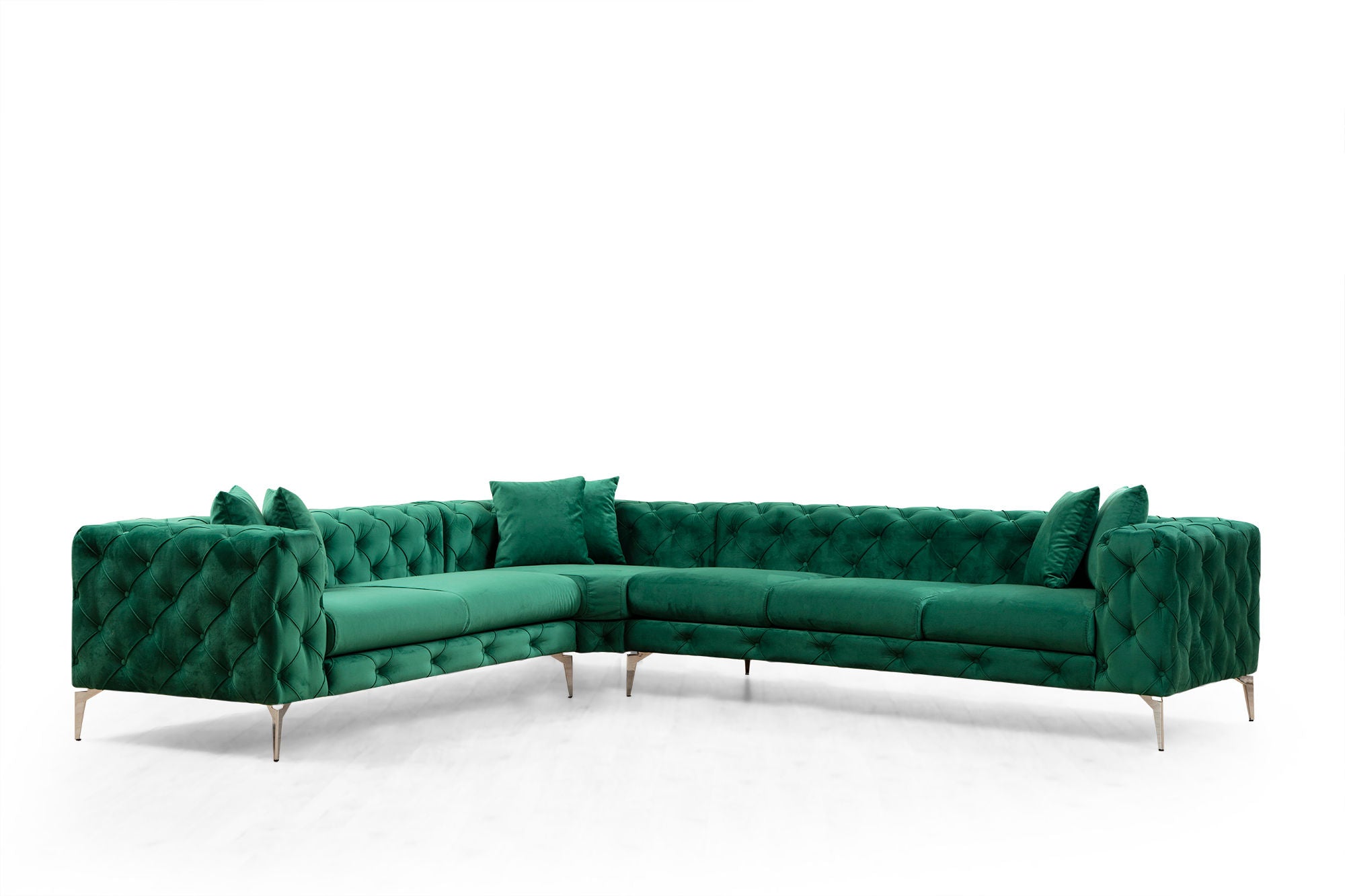 Ecksofa mit Chaiselongue Rechts, 5-Sitzer, aus Stoff, Como Grün (5)