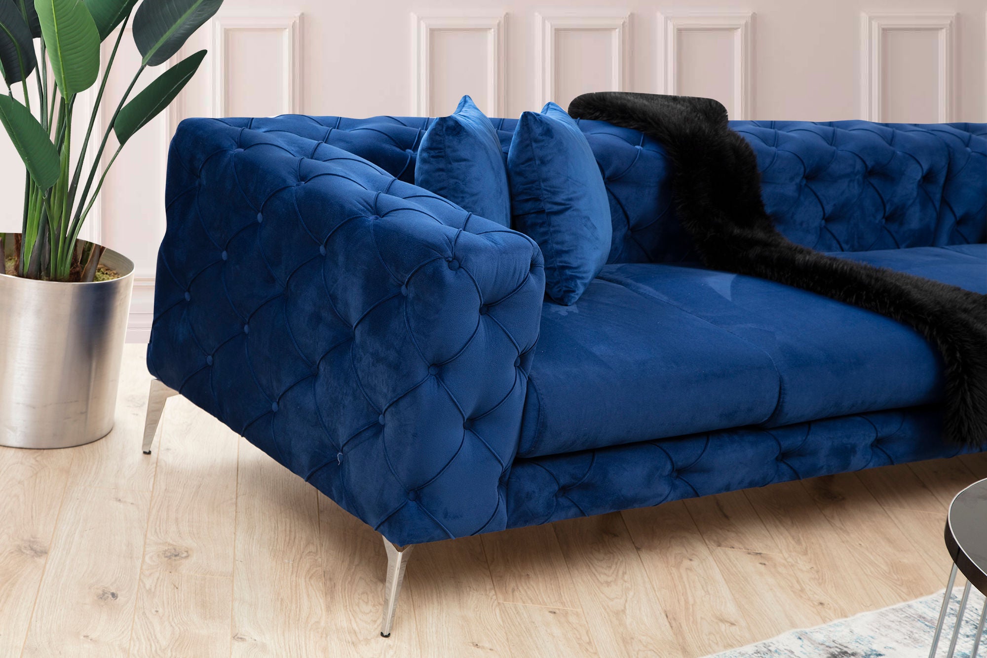 Ecksofa mit Chaiselongue Links, 5-Sitzer, aus Stoff, Como Blau (1)