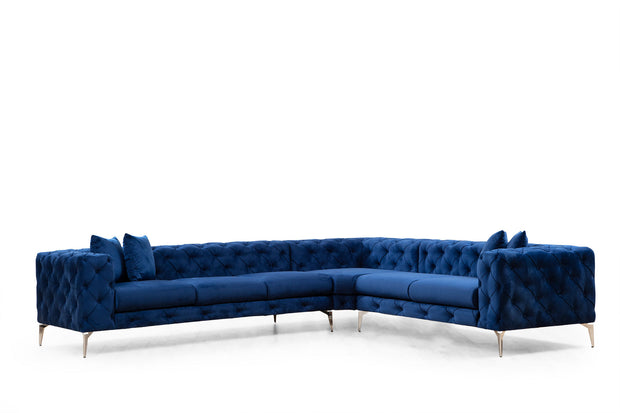 Ecksofa mit Chaiselongue Links, 5-Sitzer, aus Stoff, Como Blau (3)