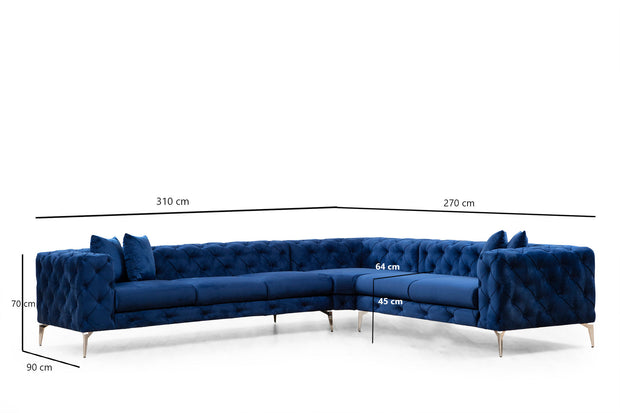 Ecksofa mit Chaiselongue Links, 5-Sitzer, aus Stoff, Como Blau (5)