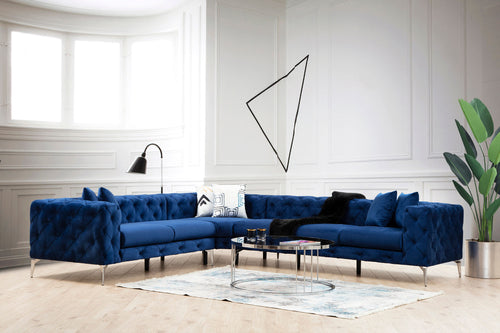 Ecksofa mit Chaiselongue Rechts, 5-Sitzer, aus Stoff, Como Blau