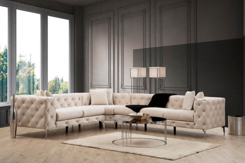 Ecksofa mit Chaiselongue Rechts, 5-Sitzer, aus Stoff, Como Elfenbein