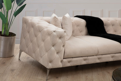 Ecksofa mit Chaiselongue Rechts, 5-Sitzer, aus Stoff, Como Elfenbein (1)