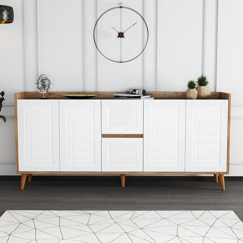 Sideboard mit 2 schubladen und 4 türen, Sidelya 4 Weiß (1)